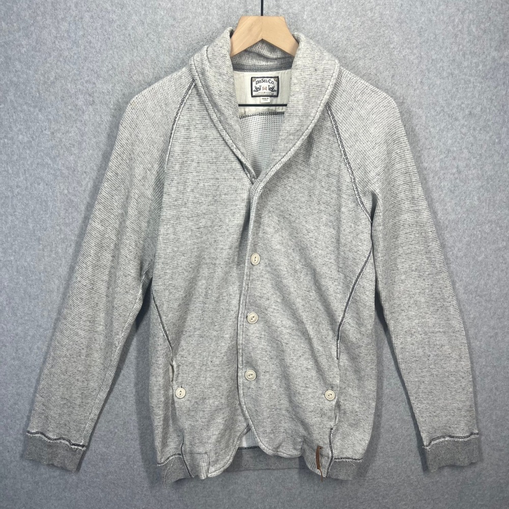 Diesel Co Cardigan Sweater Mens L Grey Waffle Knit Shawl Neck Button Up EUC‎